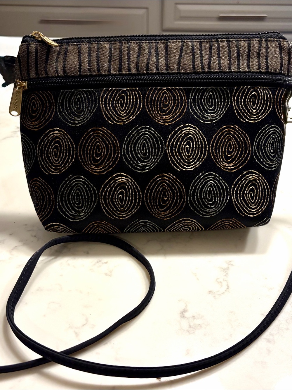 Danny K Black Crossbody Bag with metallic Spiral Stitching
